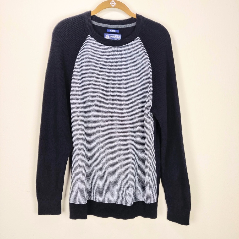 American Rang Black White Striped Crewneck Sweater